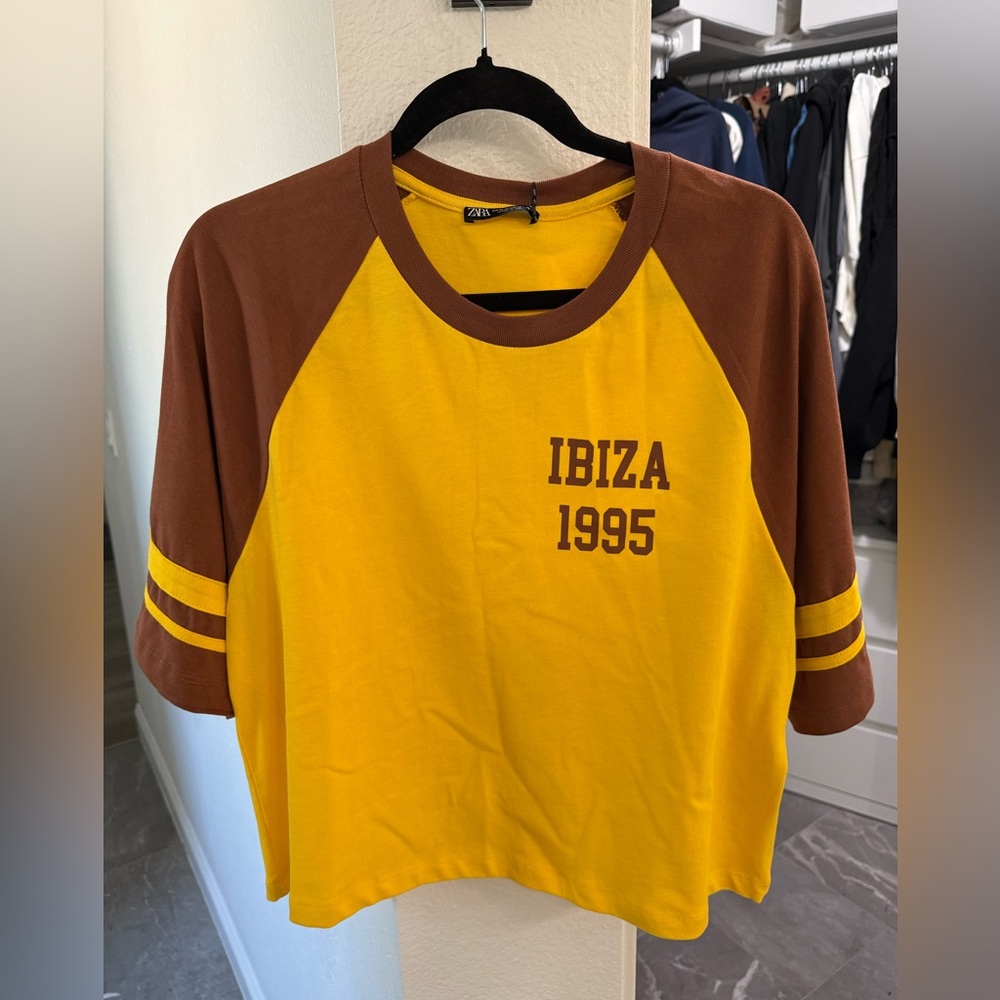 NWT Zara Oversized Cropped Raglan Ibiza Tee
